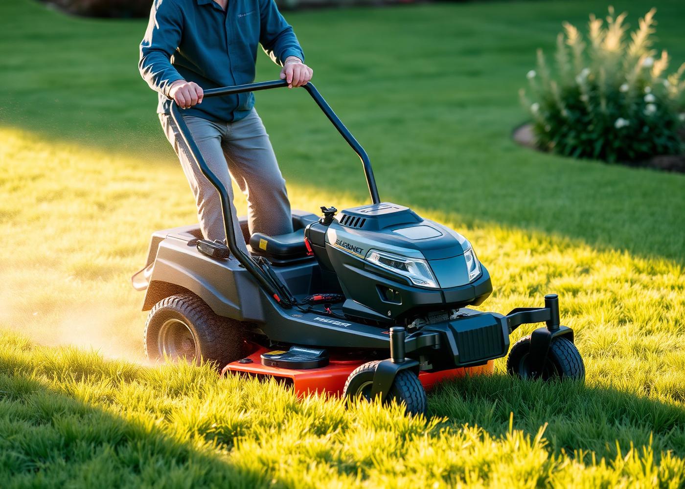 T Prime crew mowing with commercial equipment