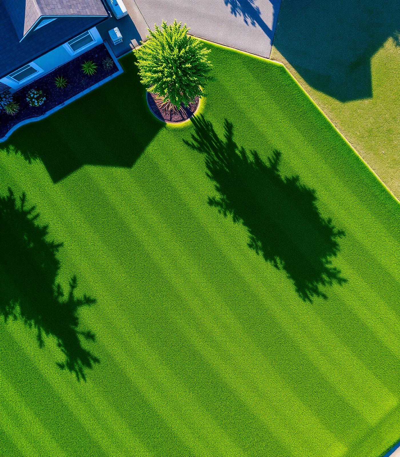 Aerial view of a professionally mowed lawn